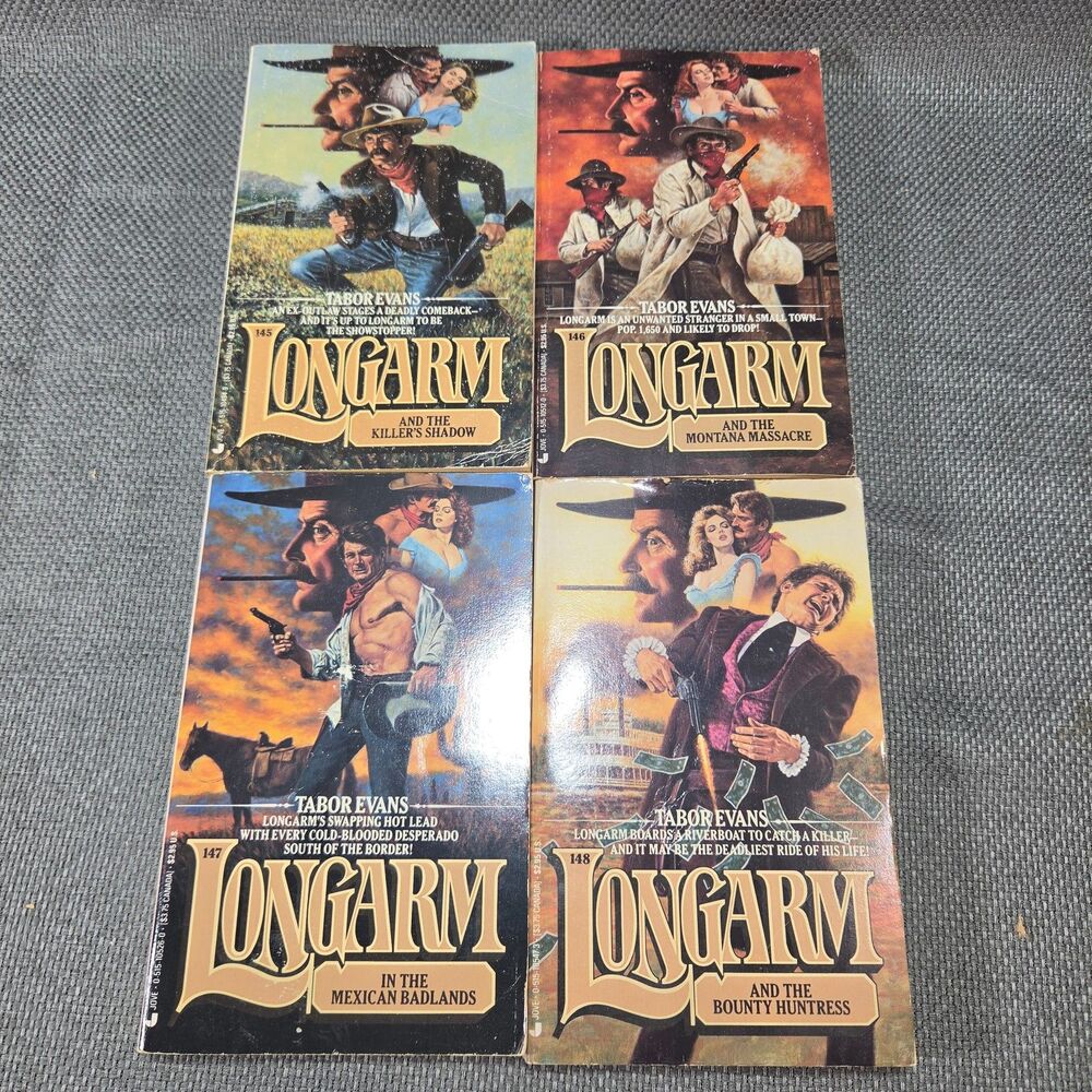 Lot of 4 Vintage Longarm Western Paperbacks by Tabor Evans (Nos. 145-148)